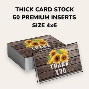 50 Thank You INSERTS 4x6 Premium Thick Card Stock Blank on Back